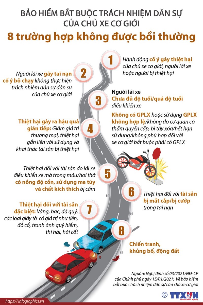 [Infographics] 8 trường hợp chủ xe không được bảo hiểm bồi thường thiệt hại - Ảnh 1